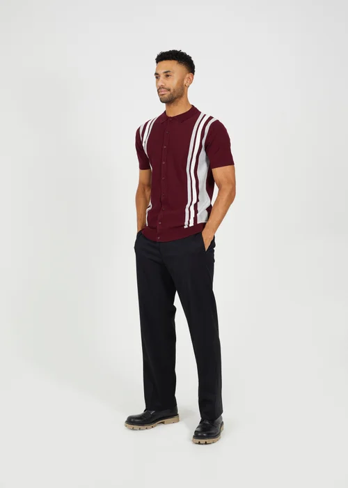 Brave Soul Burgundy Knitted Short Sleeve Shirt - S Image 4