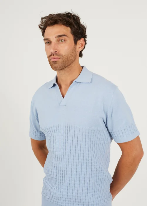 Brave Soul Light Blue Short Sleeve Knitted Polo Shirt - S Image 3