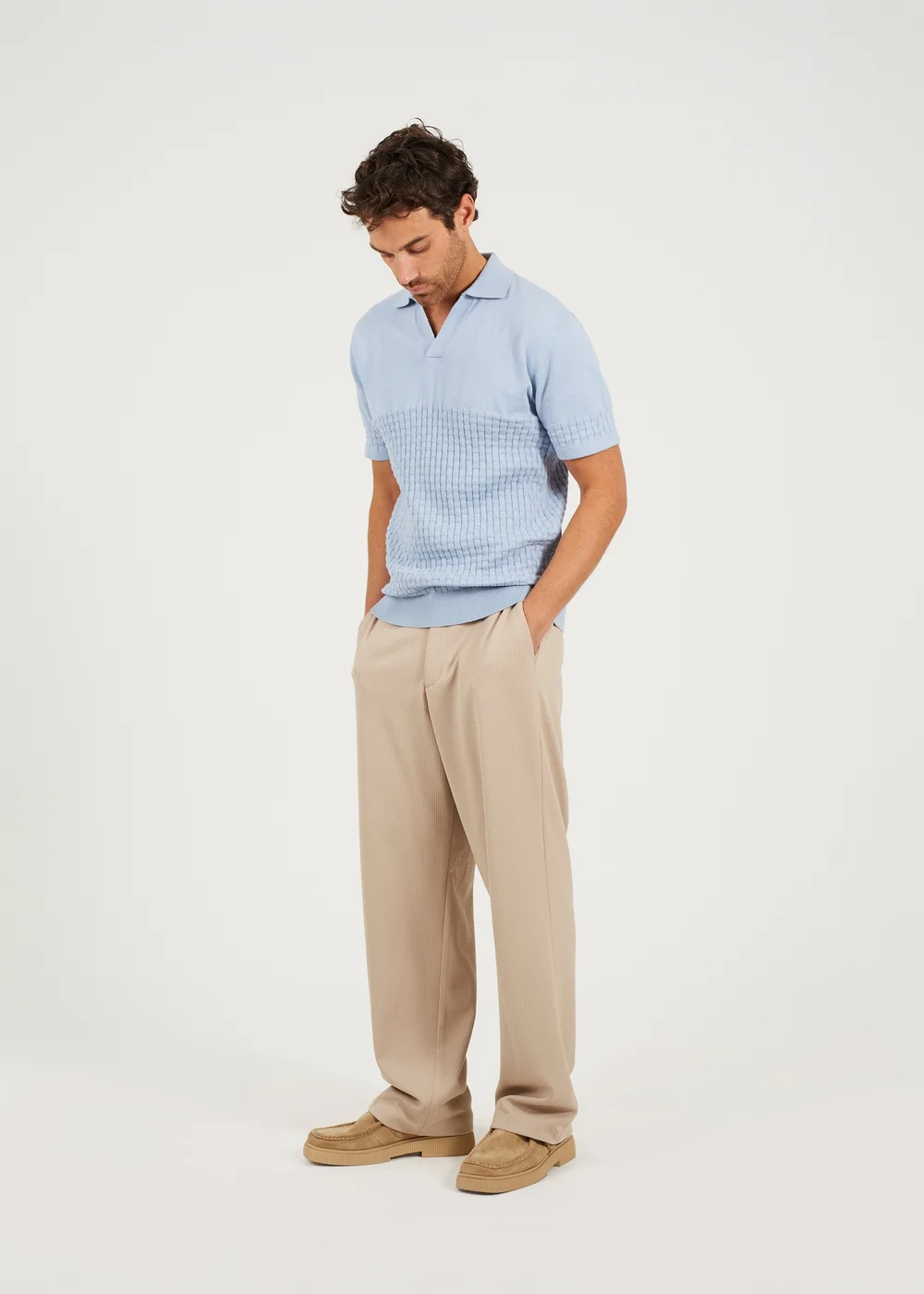 Brave Soul Light Blue Short Sleeve Knitted Polo Shirt - S Image 4