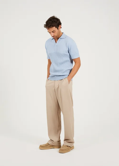 Brave Soul Light Blue Short Sleeve Knitted Polo Shirt - S Image 4