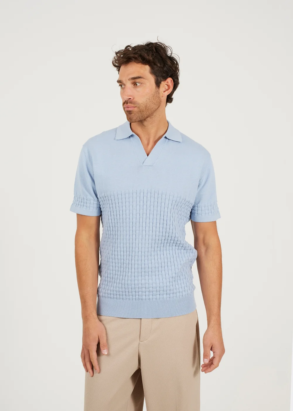 Brave Soul Light Blue Short Sleeve Knitted Polo Shirt - S Image 1