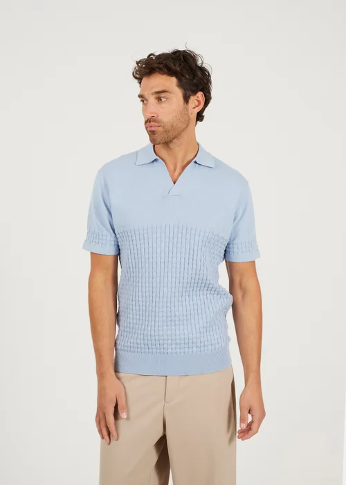 Brave Soul Light Blue Short Sleeve Knitted Polo Shirt - S Image 1
