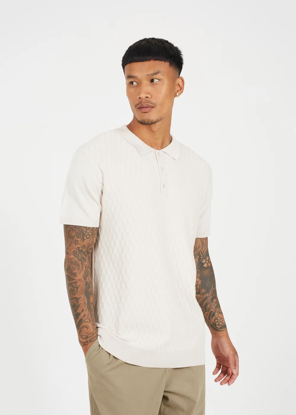 Brave Soul Sand Short Sleeve Knitted Polo Shirt - 2XL Image 1