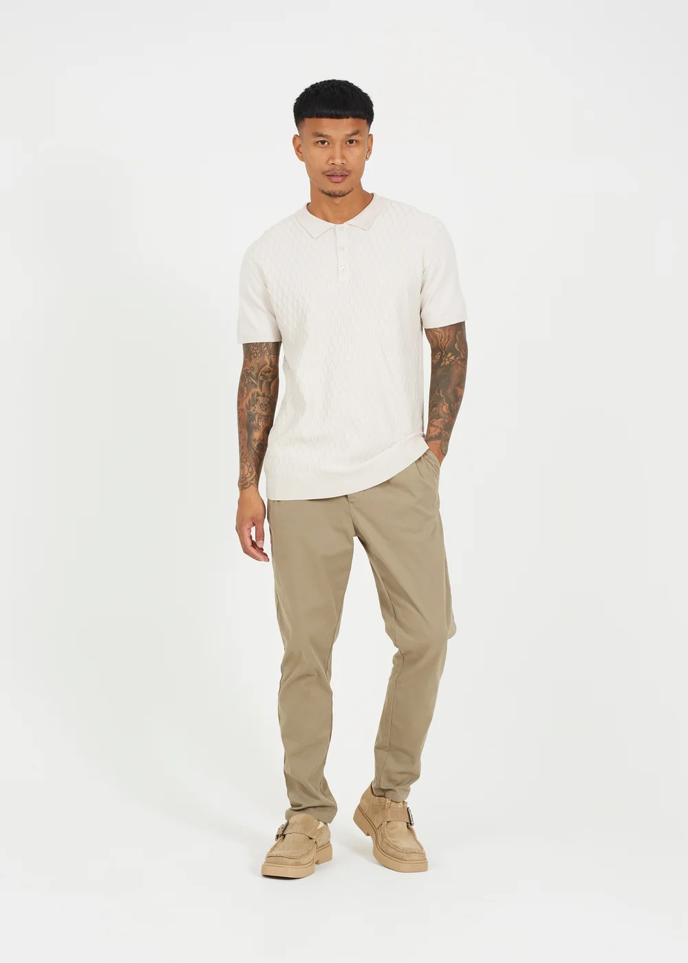 Brave Soul Sand Short Sleeve Knitted Polo Shirt - 2XL Image 4