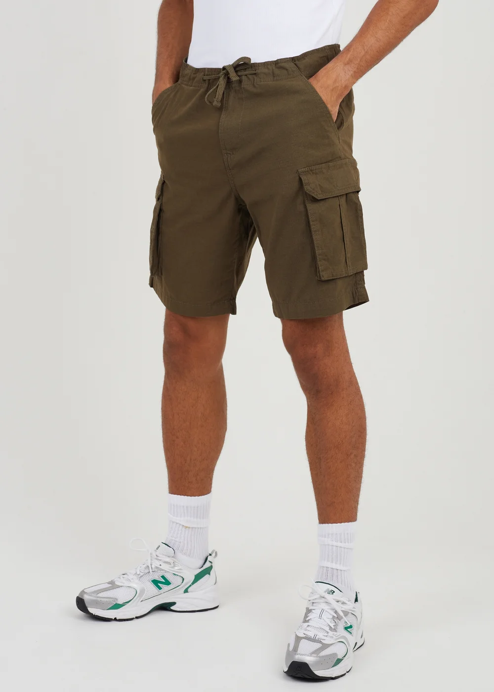 Brave Soul Khaki Cotton Cargo Shorts - S Image 1