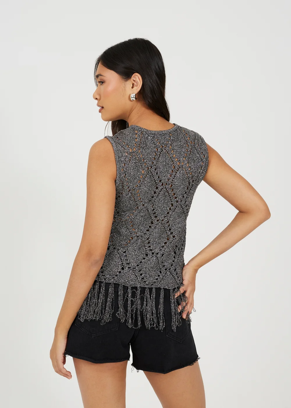 Brave Soul Black Metallic Tie Front Waistcoat - Extra small Image 2