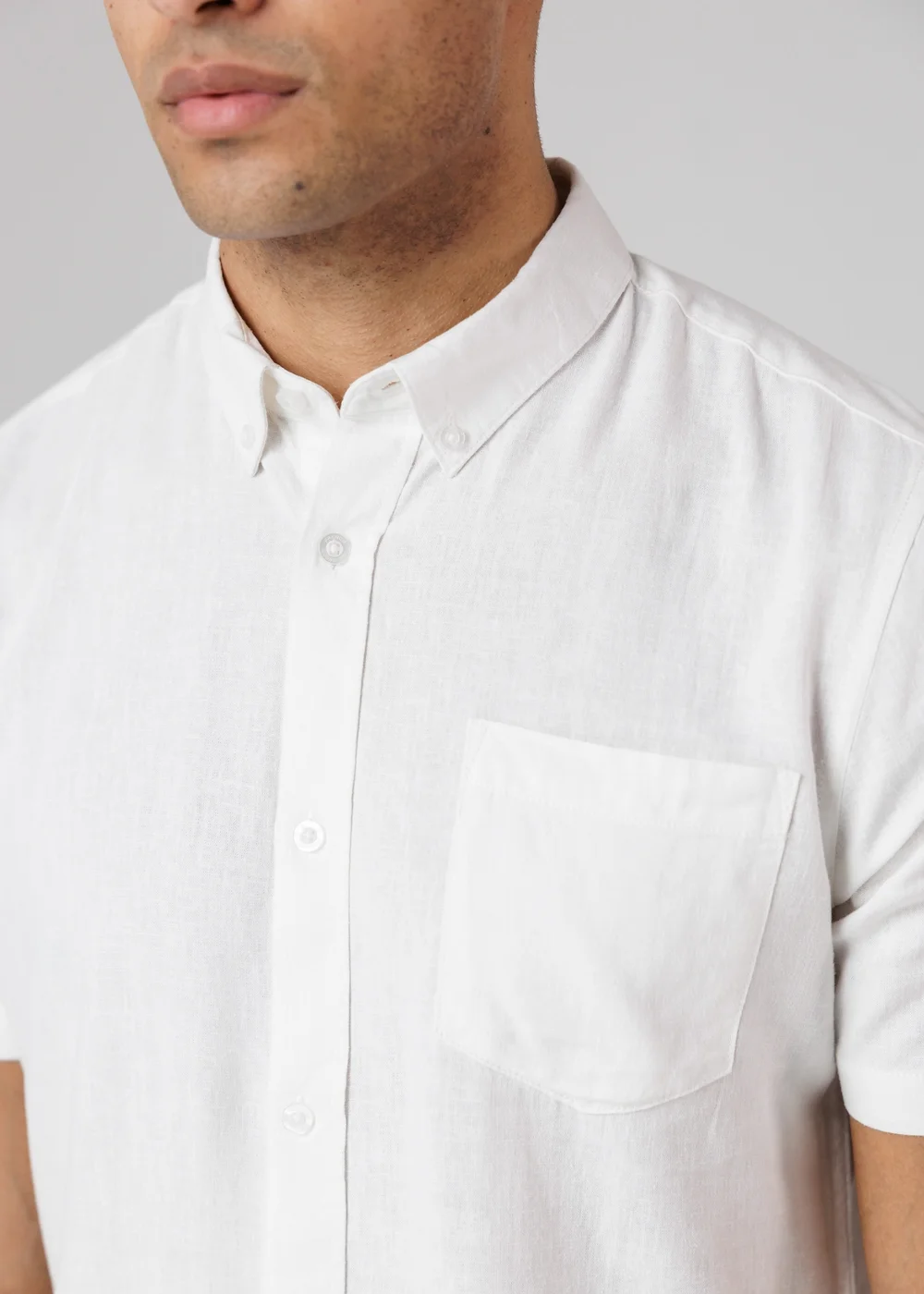 French Connection White Linen Blend Short Sleeve Chest Pocket Shirt - L Image 3