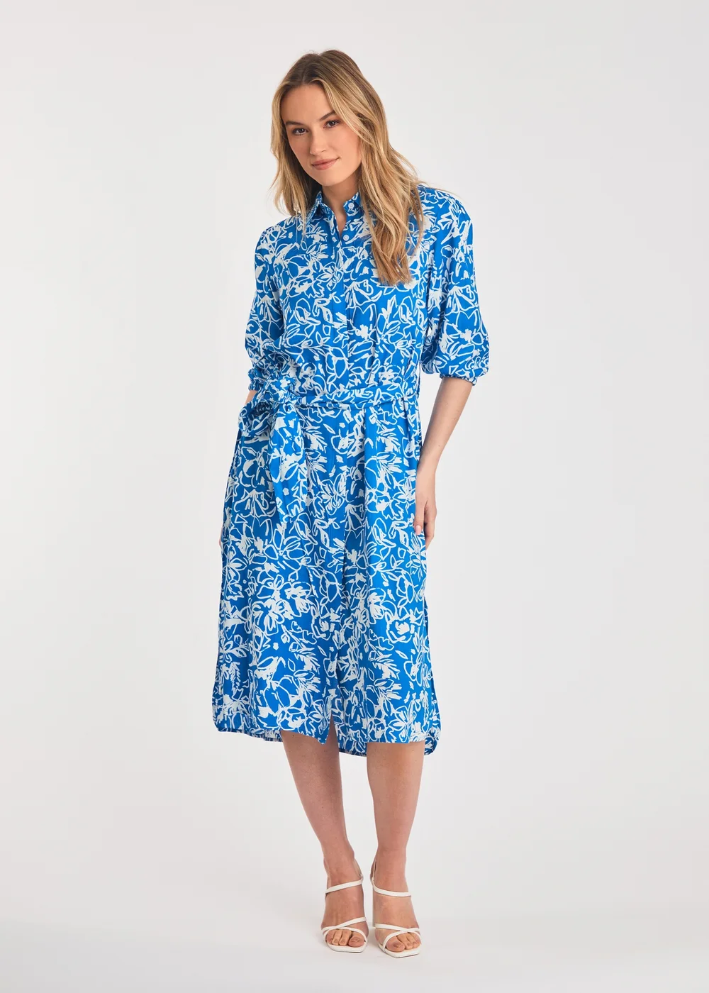 French Connection Blue Floral Print Short Sleeve Midi Shirt Dress - 16 | Matalan French Connection Blue Floral Print Short Sleeve Midi Shirt Dress - 16 | Matalan