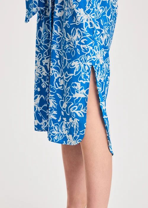 French Connection Blue Floral Print Short Sleeve Midi Shirt Dress - 8 Image 4