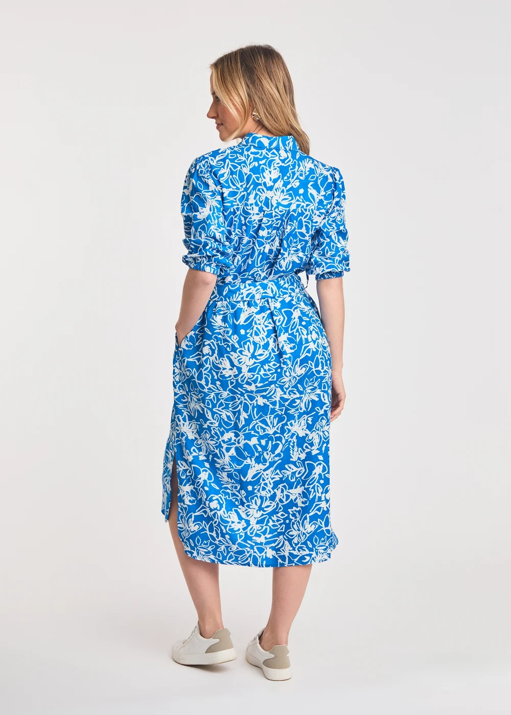 French Connection Blue Floral Print Short Sleeve Midi Shirt Dress - 16 French Connection Blue Floral Print Short Sleeve Midi Shirt Dress - 16