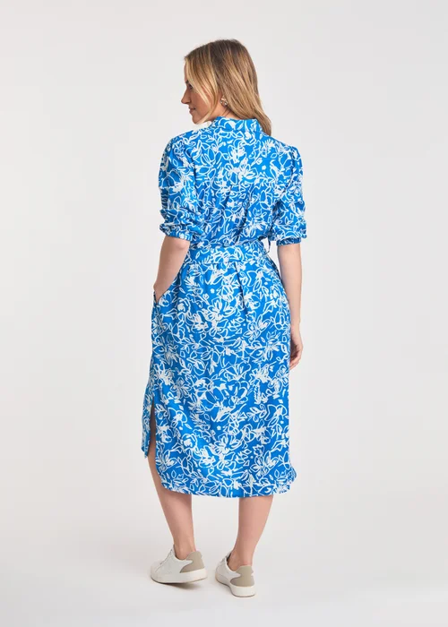 French Connection Blue Floral Print Short Sleeve Midi Shirt Dress - 8 Image 2