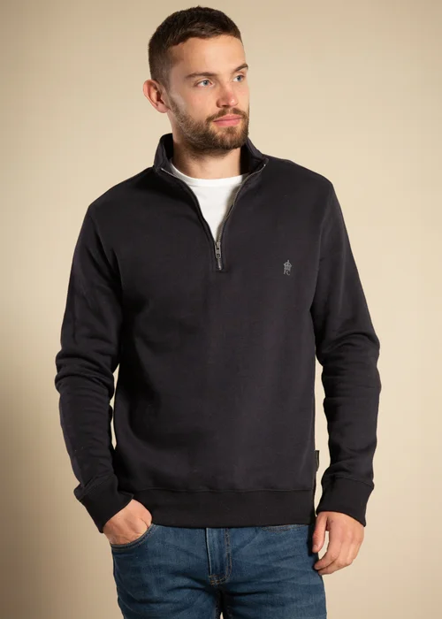 French Connection Navy Cotton Blend Half Zip Jumper - L Image 4