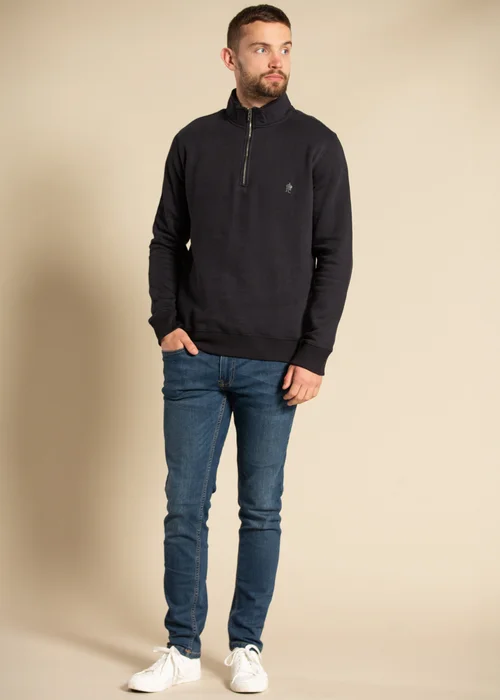 French Connection Navy Cotton Blend Half Zip Jumper - L Image 3