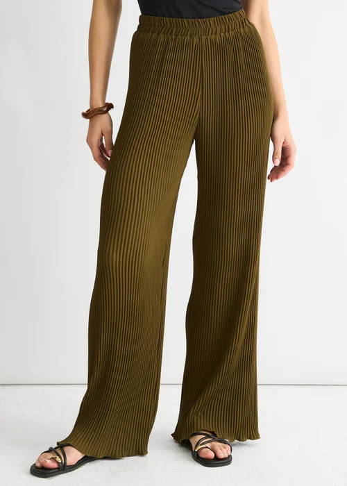 Gini London Olive Plisse Loungewear Wide Leg Trouser - M/L Image 3