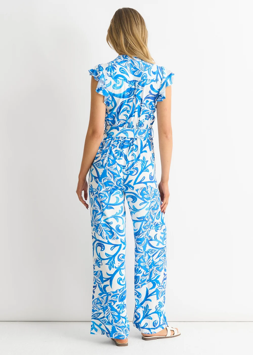 Gini London Blue Floral Ruffle Sleeeves Jumpsuit - 6 Image 2