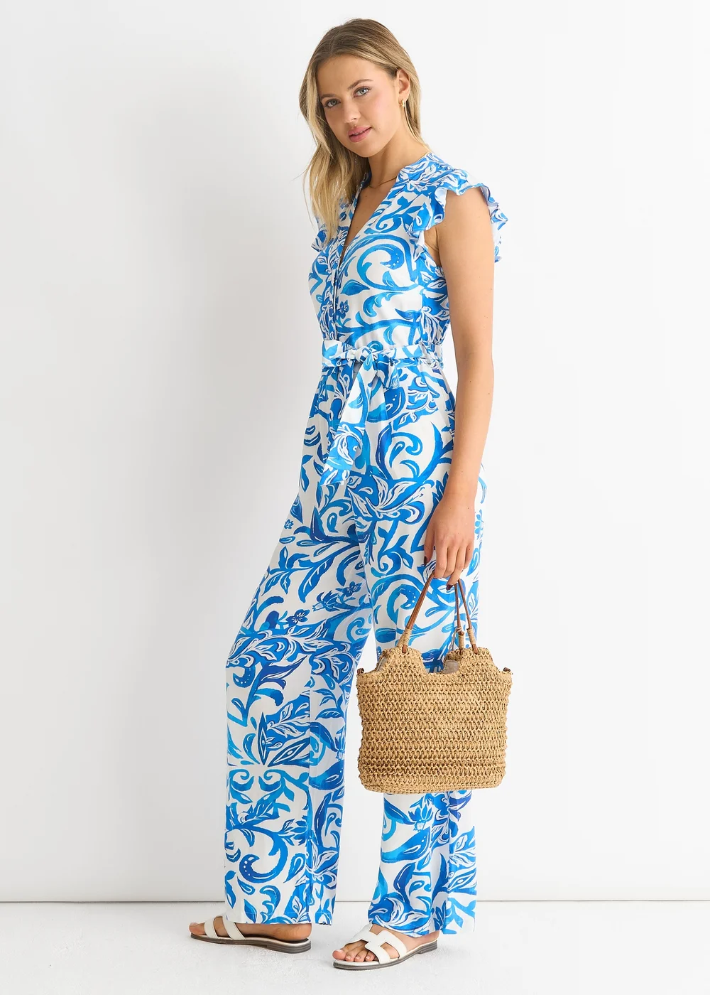 Gini London Blue Floral Ruffle Sleeeves Jumpsuit - 6 Image 4