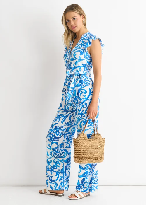 Gini London Blue Floral Ruffle Sleeeves Jumpsuit - 6 Image 4