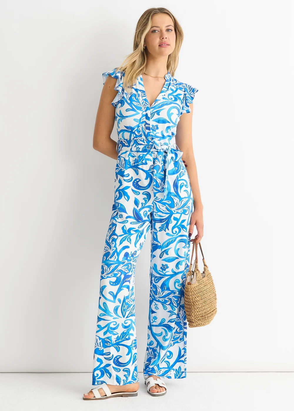 Gini London Blue Floral Ruffle Sleeeves Jumpsuit - 6 Image 1