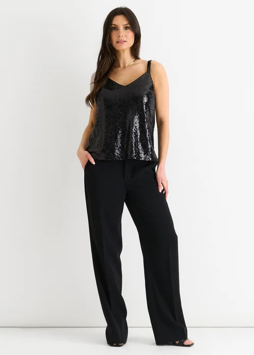 Gini London Black Sequin V Neck Cami Top - S/M Image 1