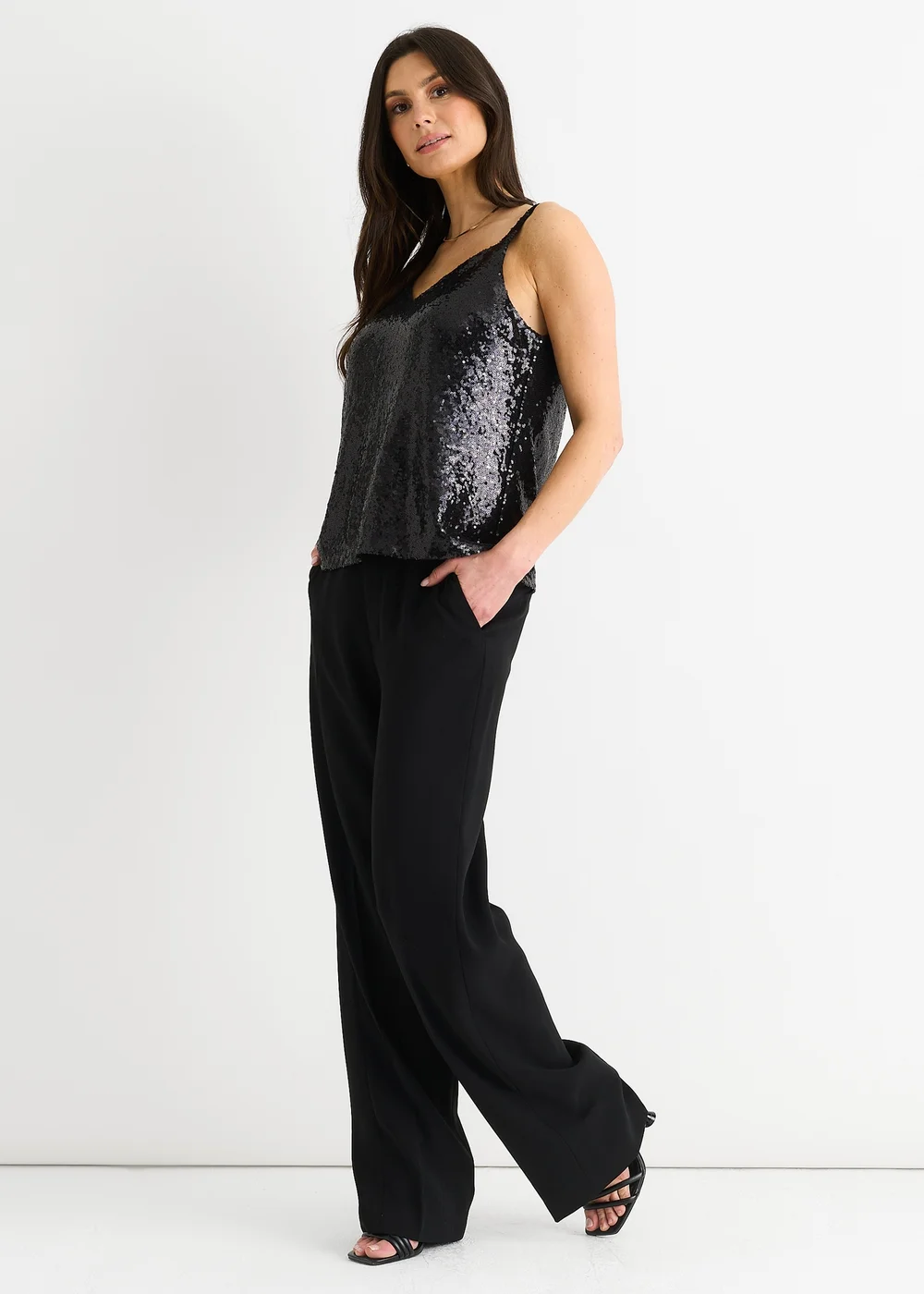 Gini London Black Sequin V Neck Cami Top - S/M Image 4