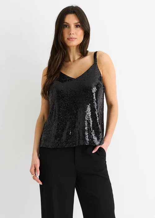 Gini London Black Sequin V Neck Cami Top - S/M Image 3
