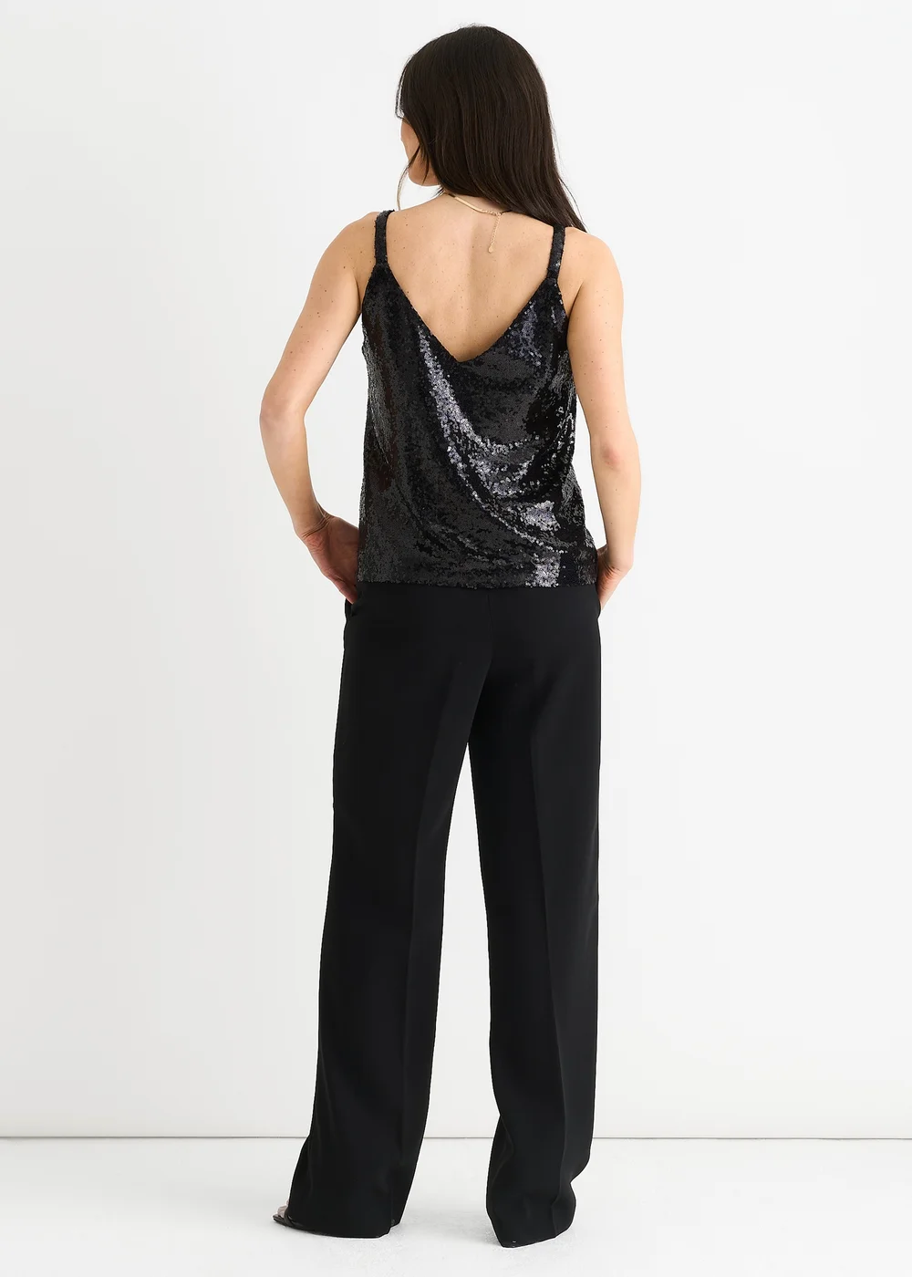 Gini London Black Sequin V Neck Cami Top - S/M Image 2
