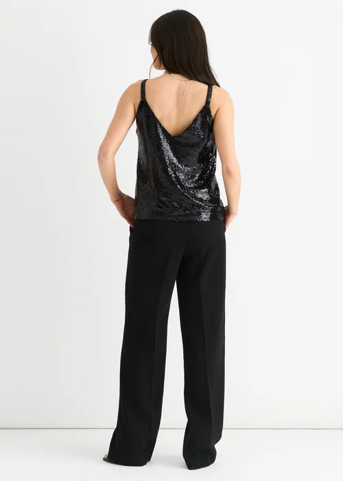 Gini London Black Sequin V Neck Cami Top - S/M Image 2