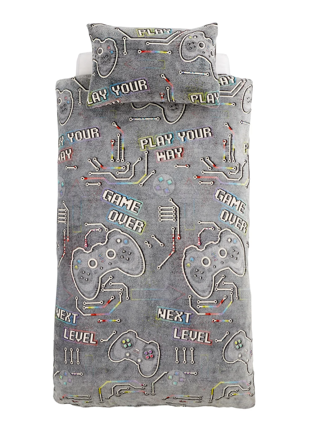 Catherine Lansfield Game Over Glow in the Black Fleece Duvet Cover Set - Single Image 5