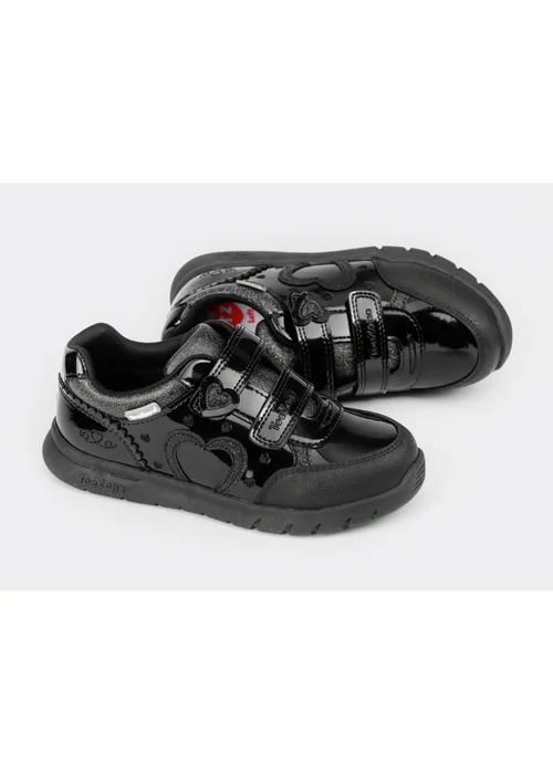 ToeZone Girls Black Isla Patent Heart Rip Tape School Shoes (Younger 8 - Older 2) - 12 Infants Image 2