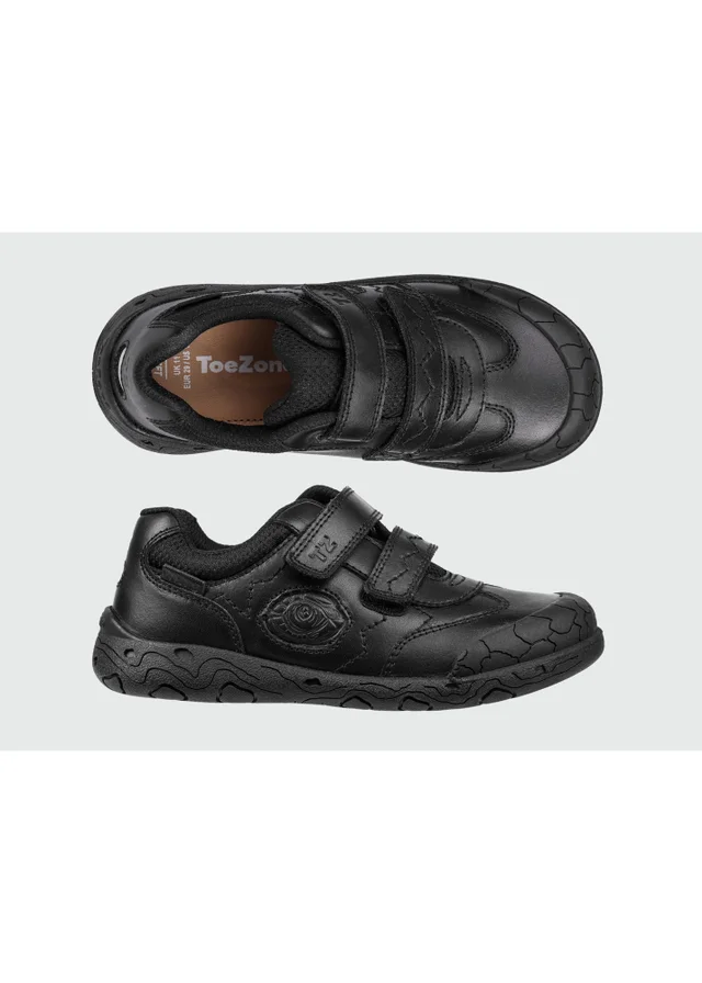 ToeZone Boys Black Luca Dinosaur Rip Tape School Shoes (Younger 8 - Older 2)