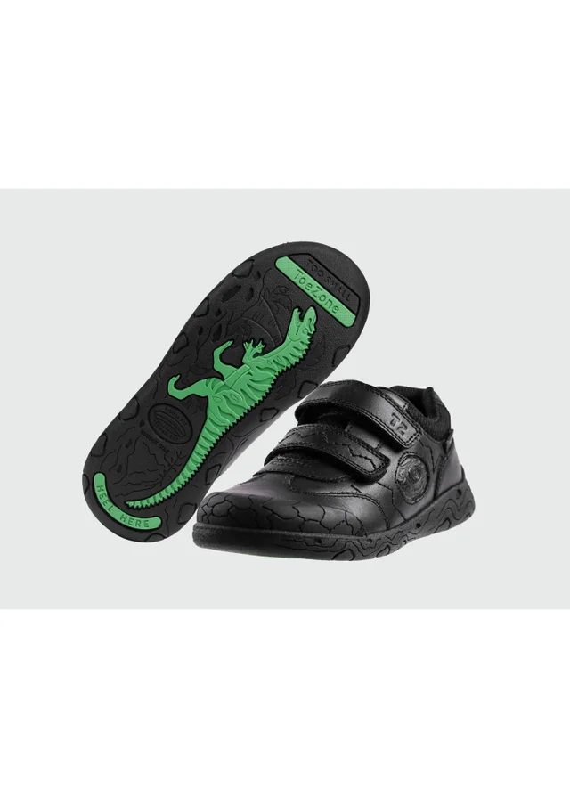 ToeZone Boys Black Luca Dinosaur Rip Tape School Shoes (Younger 8 - Older 2)