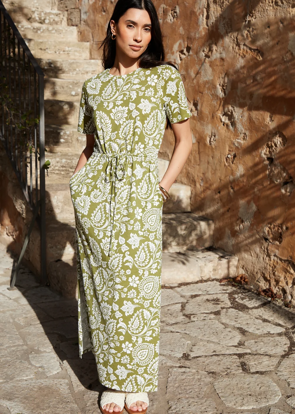 Threadbare Khaki Ruched Waist Jersey Midi Dress - 8 Image 4