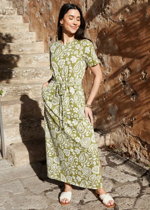 Threadbare Khaki Ruched Waist Jersey Midi Dress - 8 Image 1