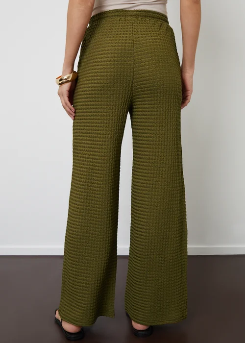 Threadbare Khaki Textured Jersey Wide Leg Trousers - Size 8 Image 2