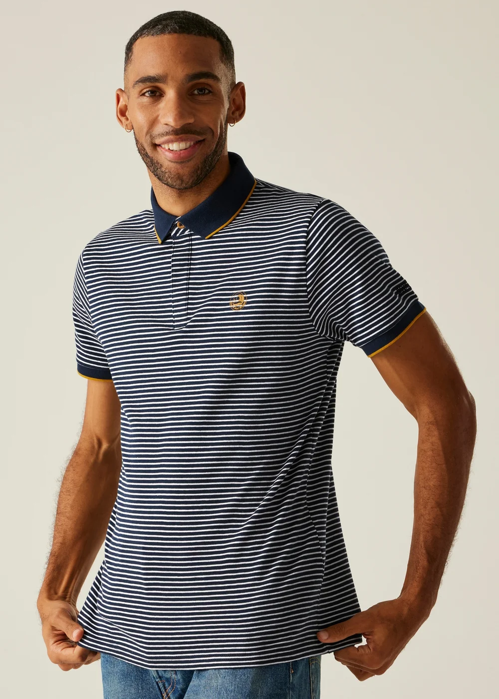 Regatta Navy Stone White Stripe Tiver Polo Shirt - XL Image 1