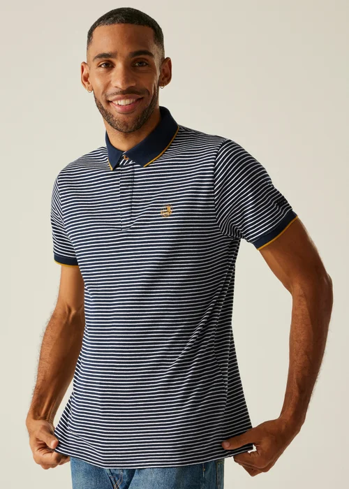 Regatta Navy Stone White Stripe Tiver Polo Shirt - XL Image 1