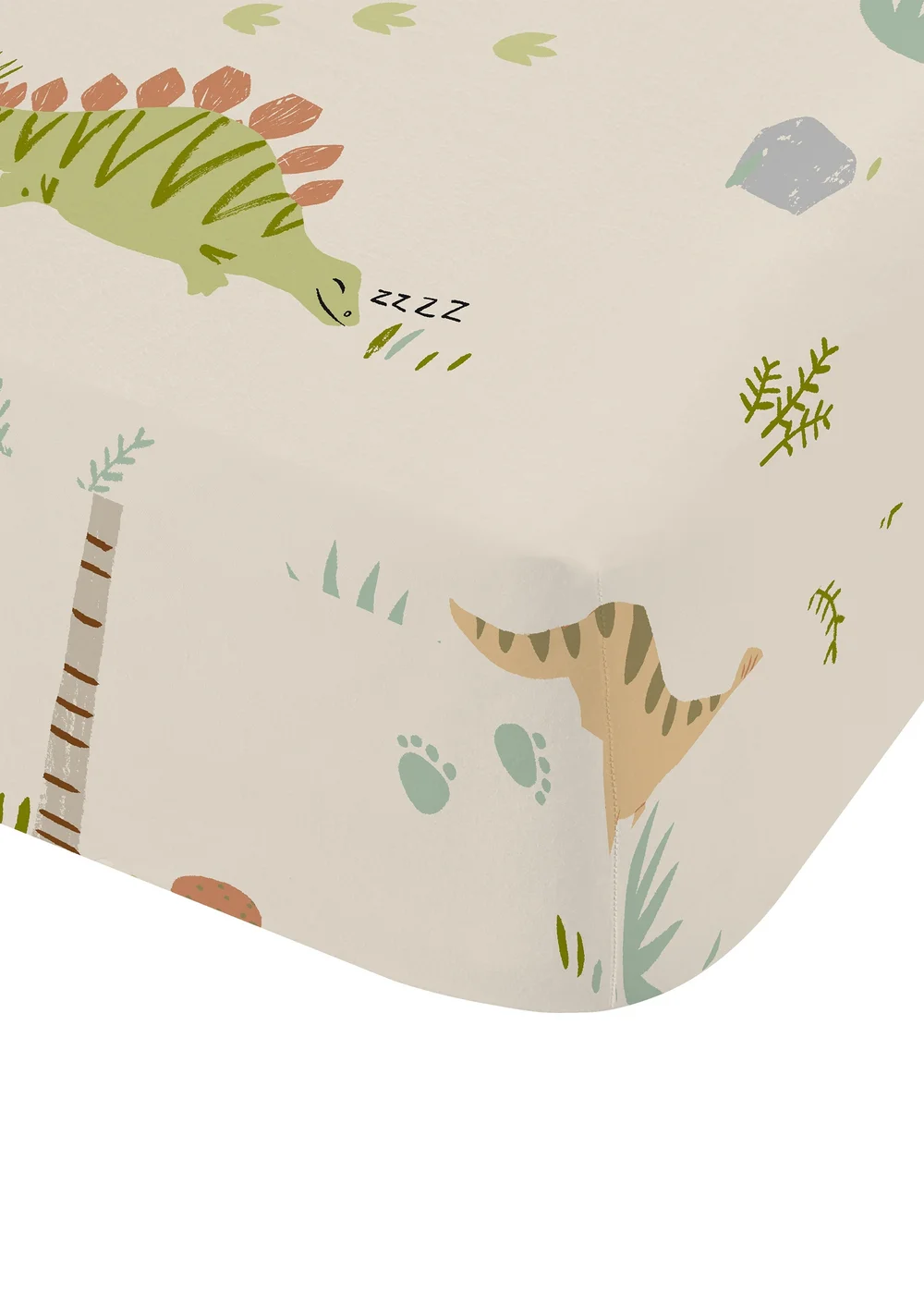 Catherine Lansfield Sleepy Dino Natural Green Fitted Sheet - Junior Image 3