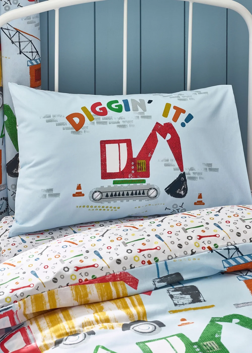 Catherine Lansfield Kids Digger Dreams Reversible Duvet Cover Set Blue - Junior Image 3