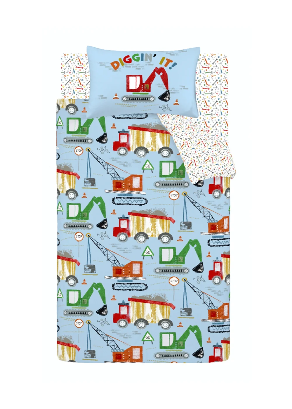 Catherine Lansfield Kids Digger Dreams Reversible Duvet Cover Set Blue - Junior Image 5
