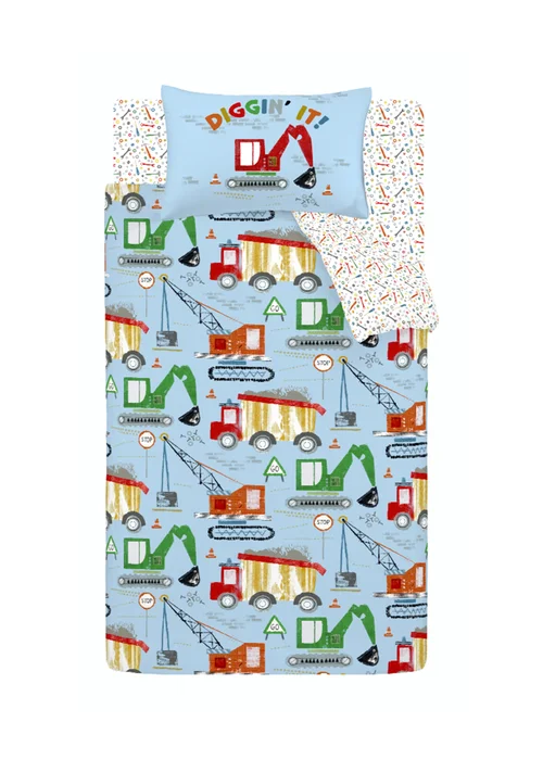 Catherine Lansfield Kids Digger Dreams Reversible Duvet Cover Set Blue - Junior Image 5
