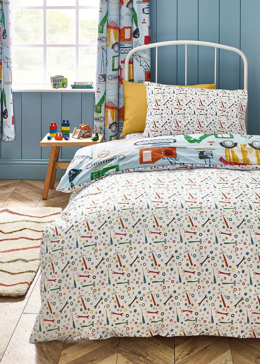 Catherine Lansfield Kids Digger Dreams Reversible Duvet Cover Set Blue - Junior Image 2