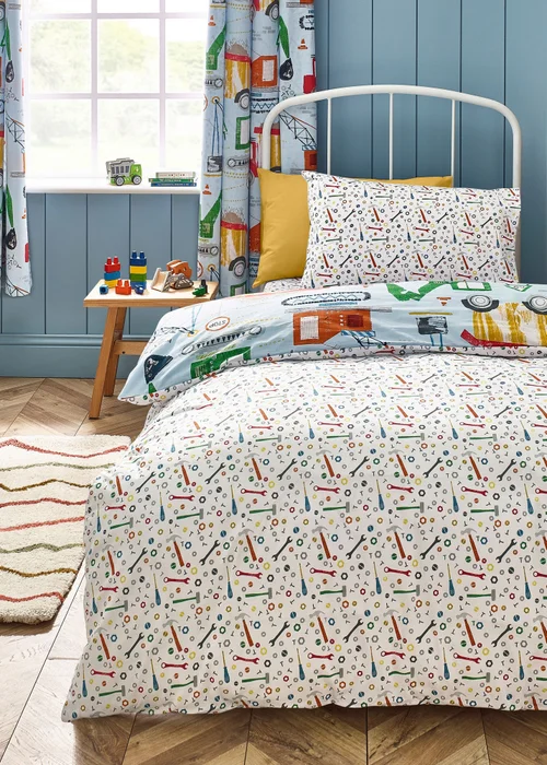 Catherine Lansfield Kids Digger Dreams Reversible Duvet Cover Set Blue - Junior Image 2
