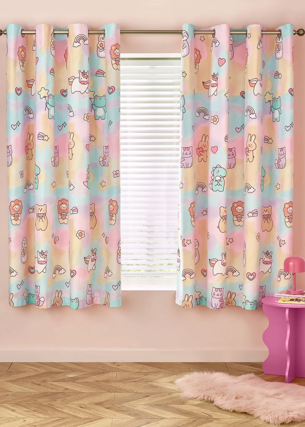 Catherine Lansfield Kids Forever Together Fully Reversible Eyelet Curtains Pastel - 66W X 72D (168x183cm) Image 2