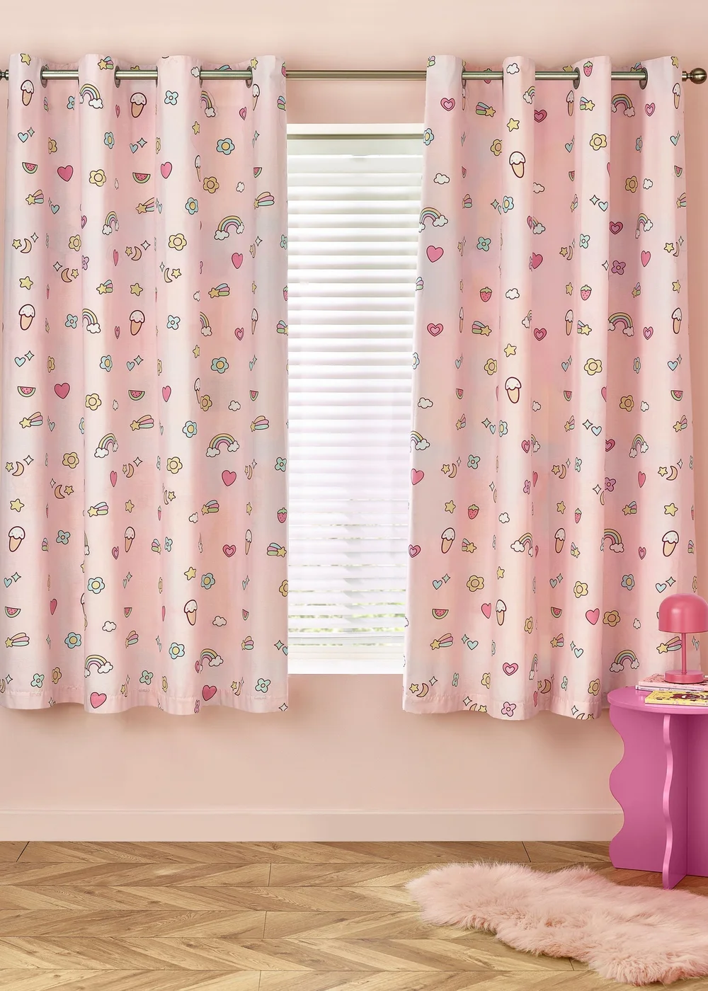 Catherine Lansfield Kids Forever Together Fully Reversible Eyelet Curtains Pastel - 66W X 72D (168x183cm) Image 3