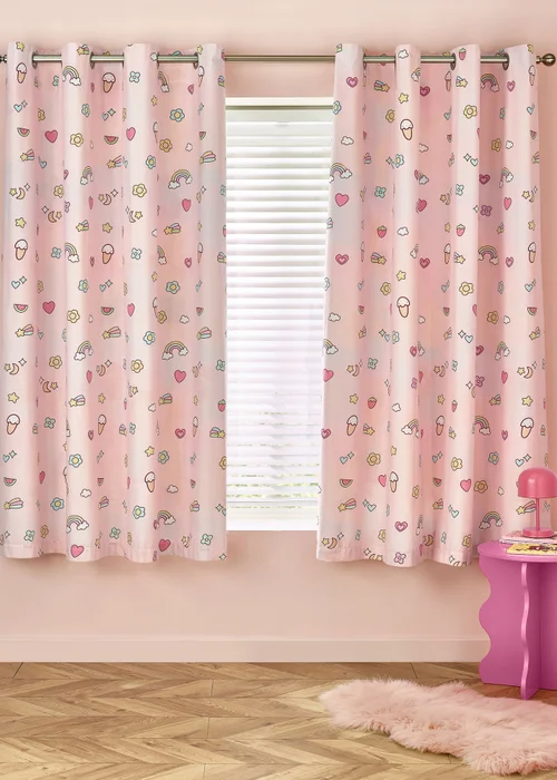 Catherine Lansfield Kids Forever Together Fully Reversible Eyelet Curtains Pastel - 66W X 72D (168x183cm) Image 3