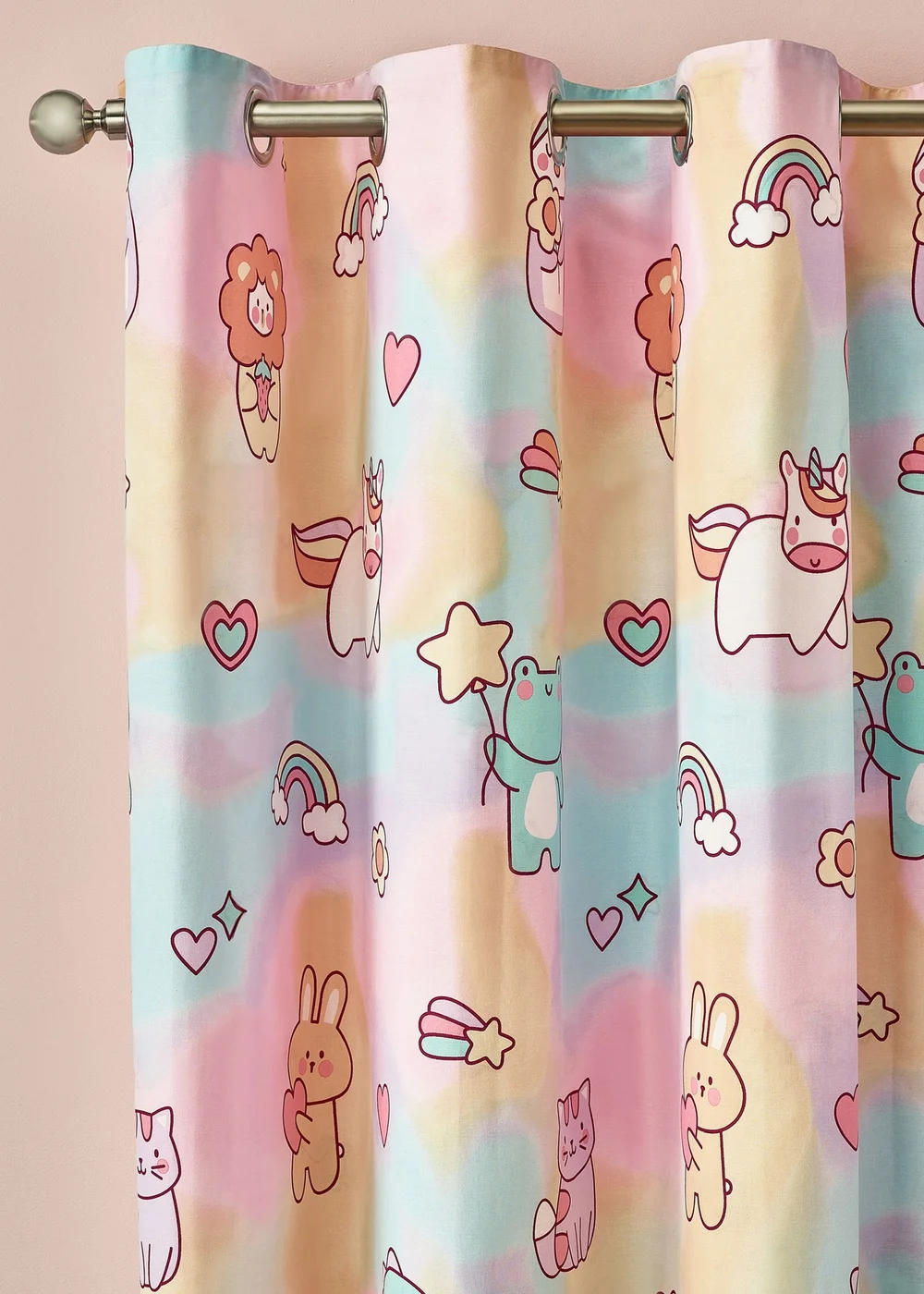 Catherine Lansfield Kids Forever Together Fully Reversible Eyelet Curtains Pastel - 66W X 72D (168x183cm) Image 1