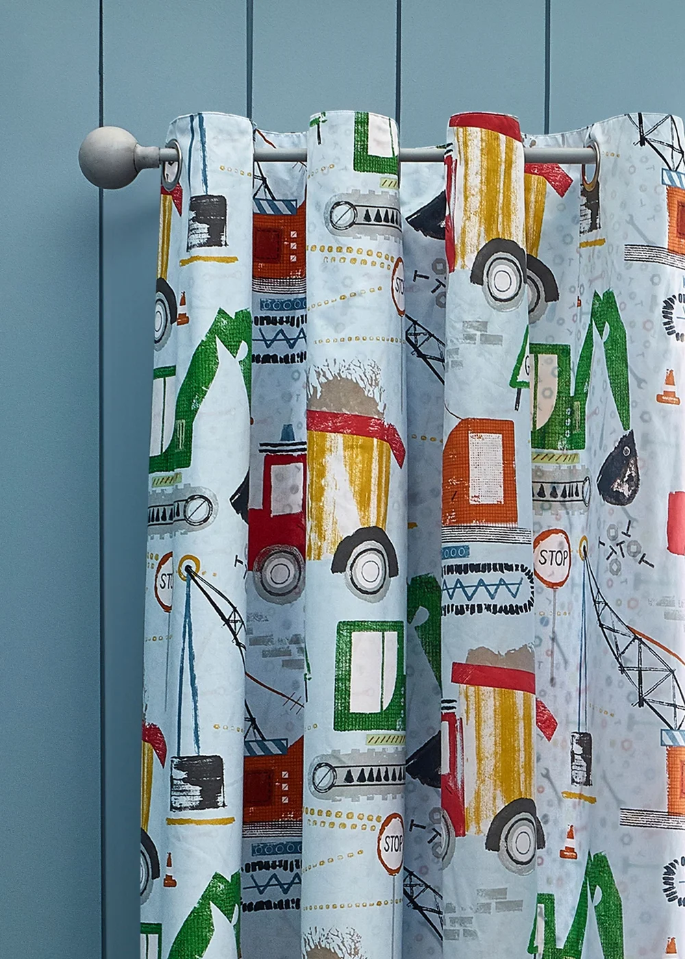 Catherine Lansfield Kids Digger Dreams Fully Reversible Eyelet Curtains Blue - 66W X 72D (168x183cm) Image 3