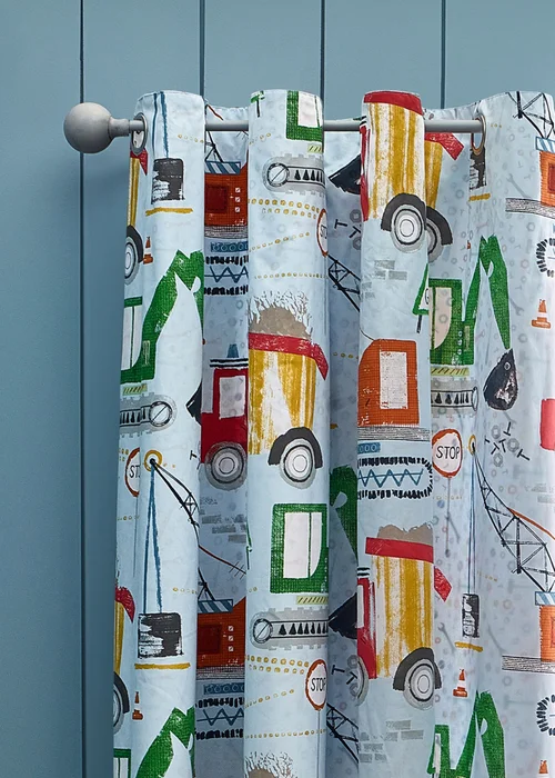Catherine Lansfield Kids Digger Dreams Fully Reversible Eyelet Curtains Blue - 66W X 72D (168x183cm) Image 3