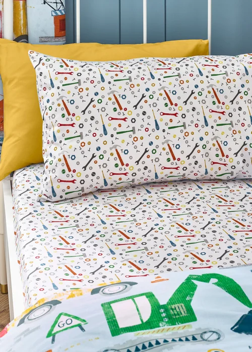 Catherine Lansfield Kids Blue Digger Dreams Fitted Sheet - Junior Image 1