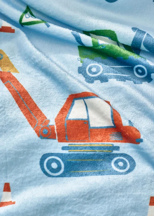 Catherine Lansfield Kids Digger Dreams Cosy Blue Fleece Blanket Throw - One Size Image 4